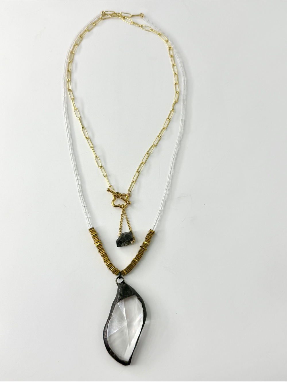 Long Natural Rock Crystal Necklace, Wrap Necklace, Vintage Glass Chandelier Pend